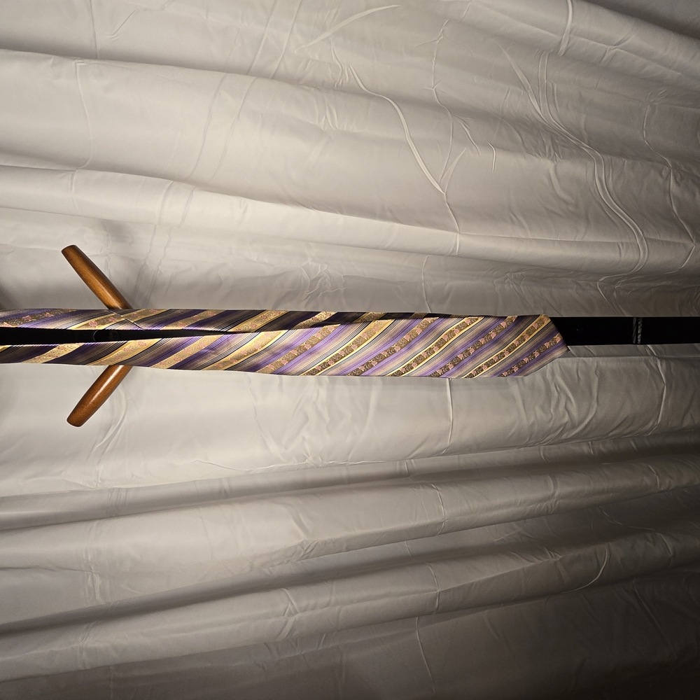 Elegant‎ 100% Silk Purple and Gold Striped Tie